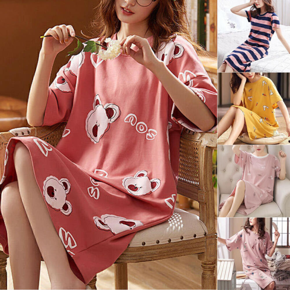 Camisola Feminina Pijamas Manga Curta Divertida Impressão Sleepdress Solto Confortável Sleepshirts — imagem 2 de 2