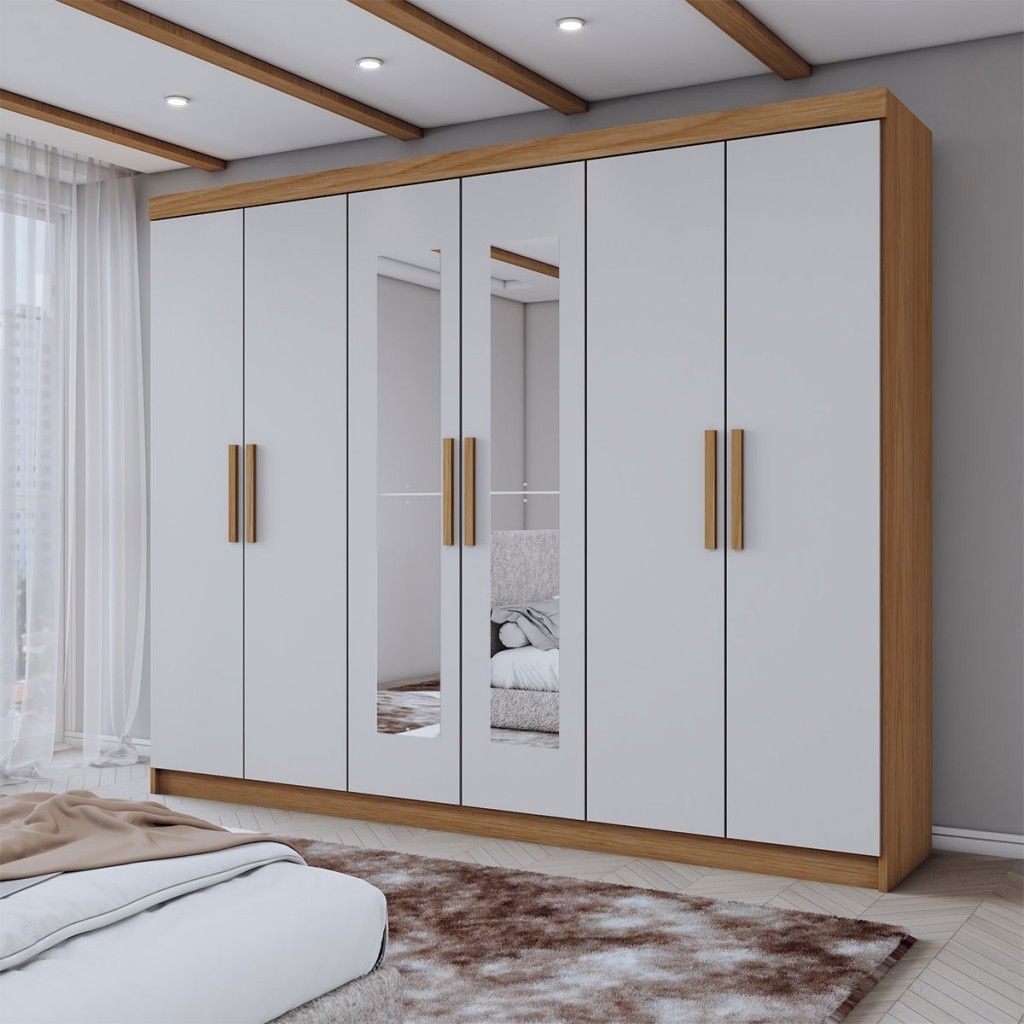 Guarda-Roupa Casal Aurora 6 Portas 2 Gavetas com Espelho em Oferta na Shopee