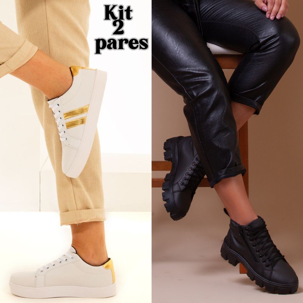 Kit Balada Dois pares de calçados que vão te acompanhar em tudo. Um Tenis Casual e Uma Bota.