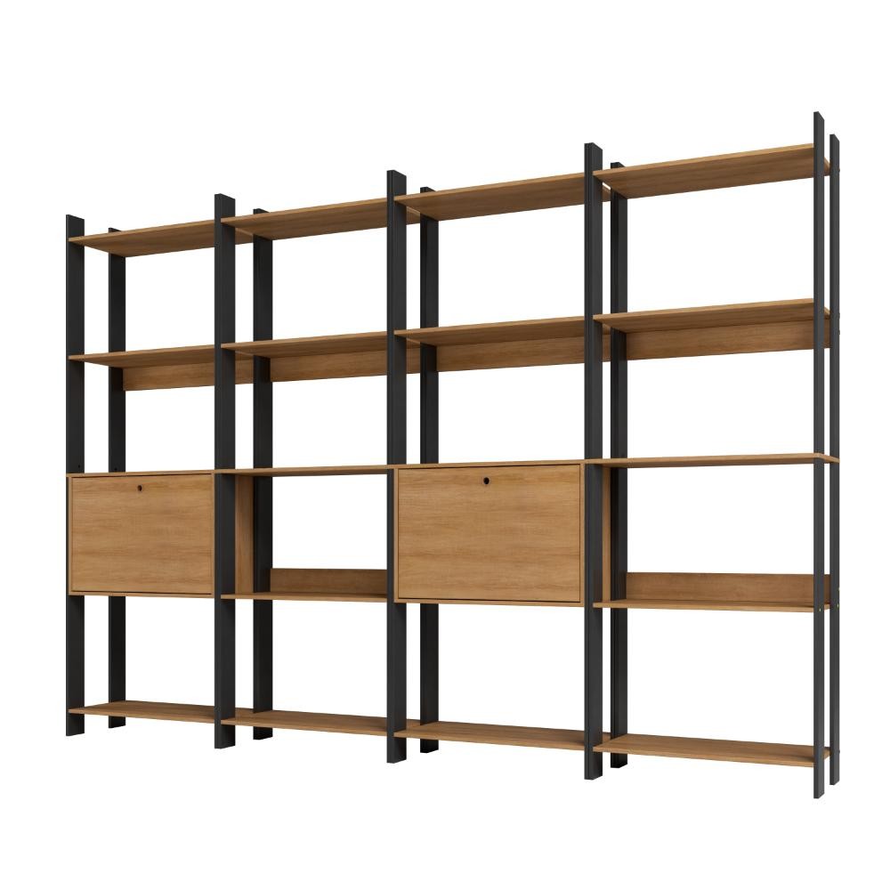 Kit 4 Estantes para Livros 2 Portas 20 Prateleiras Estilo Industrial Lâmina Mel/Preto - BRV Móveis em Oferta na Shopee