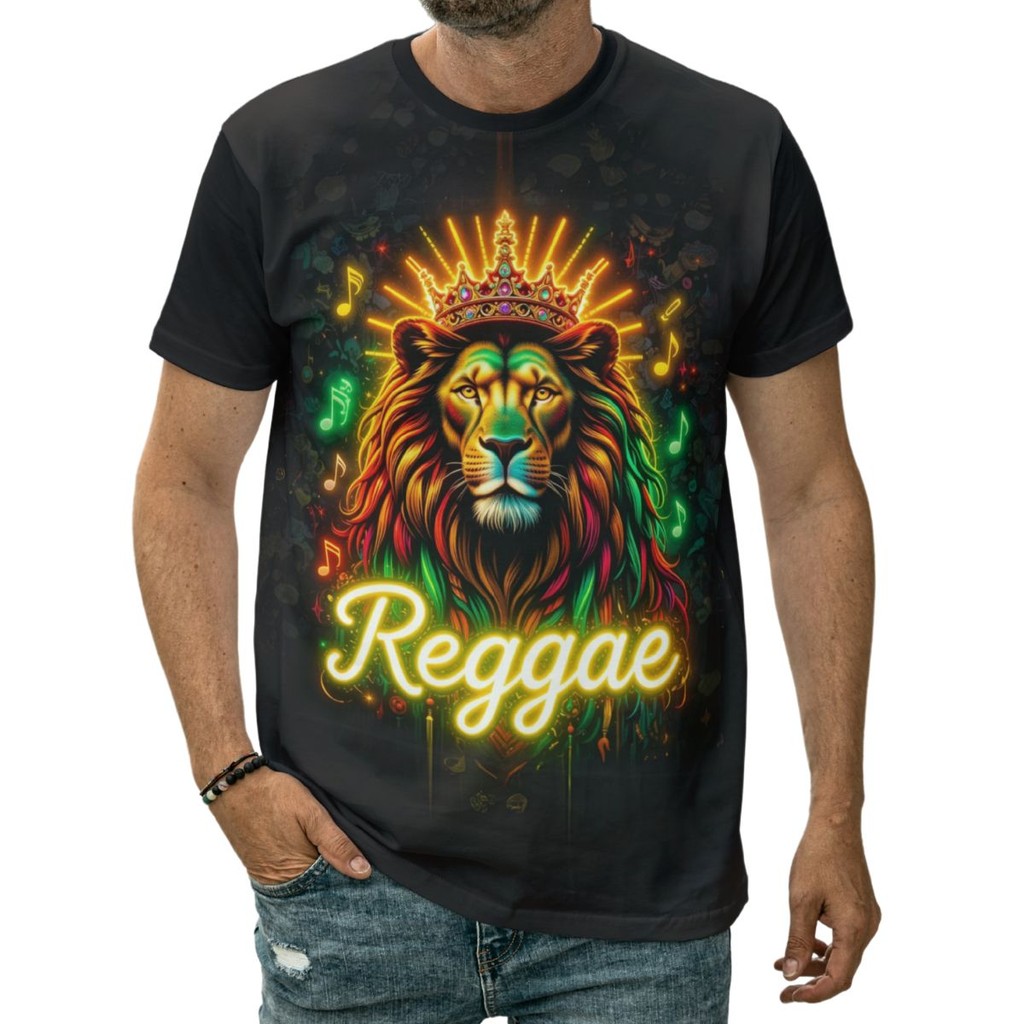 Camiseta Reggae Rastafari Leão Arte Estilo Jamaica