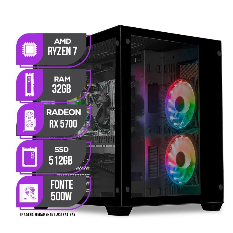 PC Gamer Mancer, AMD RYZEN 7 5700X, Water Cooler, RX 5700 XT 8GB, 32GB DDR4, SSD M.2 512GB, 500W 80 Plus - Computers & Accessories