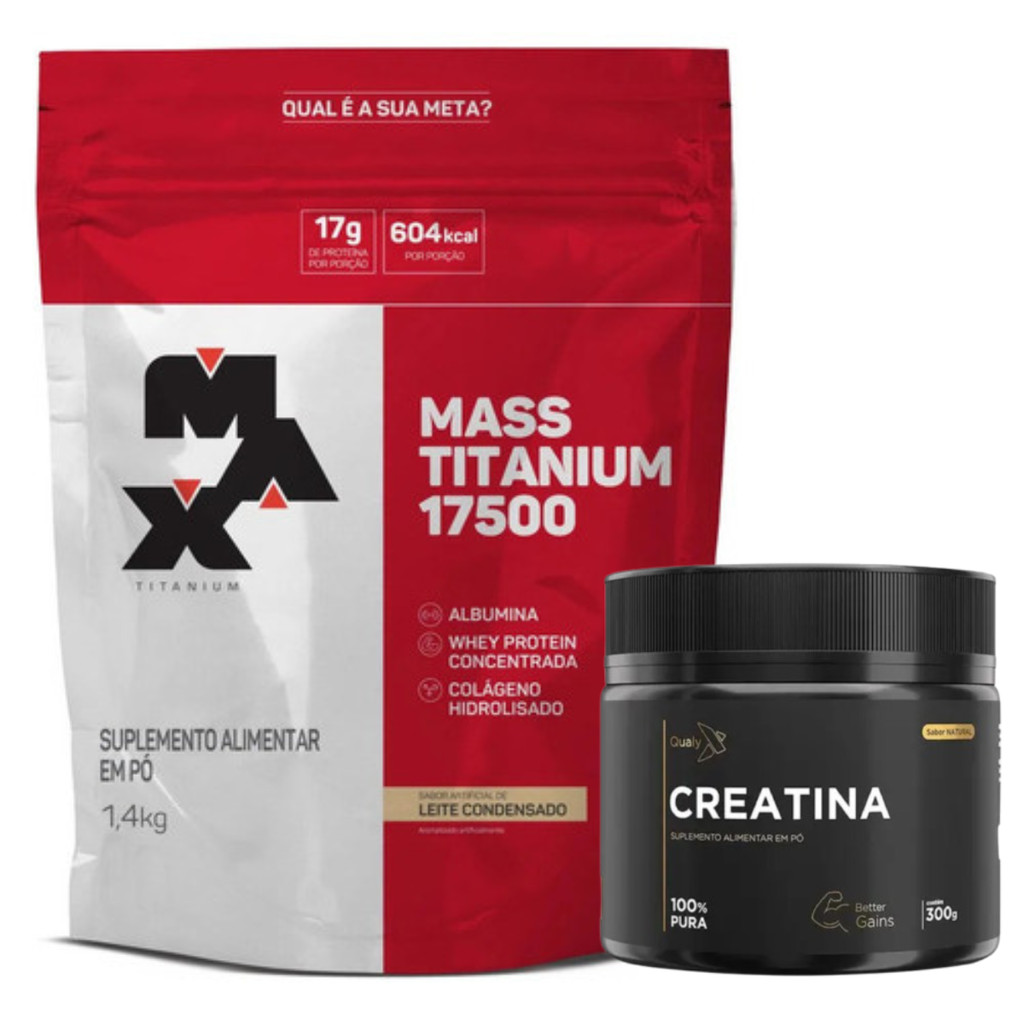 Combo Hipercalórico Mass Titanium 1.4kg + Creatina Pura 300g (Ganho de Massa Muscular)