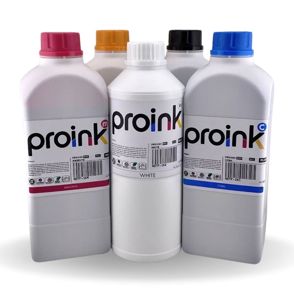 Kit Tinta Dtf Plus 1kg 5 Cores Cmykw 1kg Dx5 Dx7 Tx800 Xp600 Eps T50 L800 L805 L1800 L8050 L18050