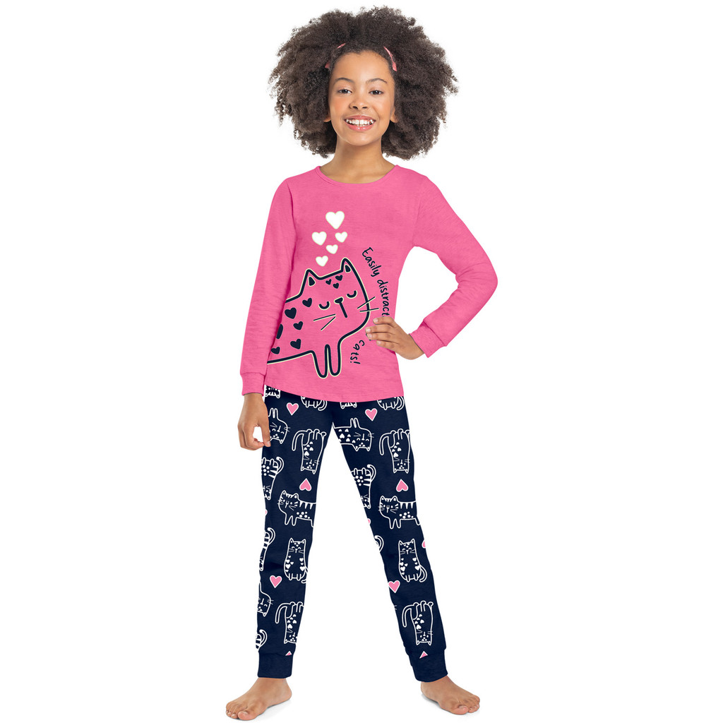 Pijama Longo Em Malha 100% Algodão Juvenil Menina - Kyly