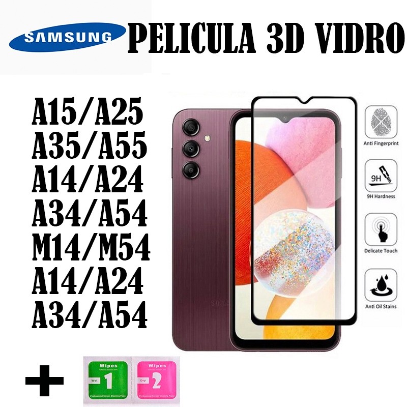 Película De Vidro 3D 9D Samsung Galaxy A15/A25/A35/A55/A14/A24/A34/A54/M14/M54/A14/A24/A34/A54