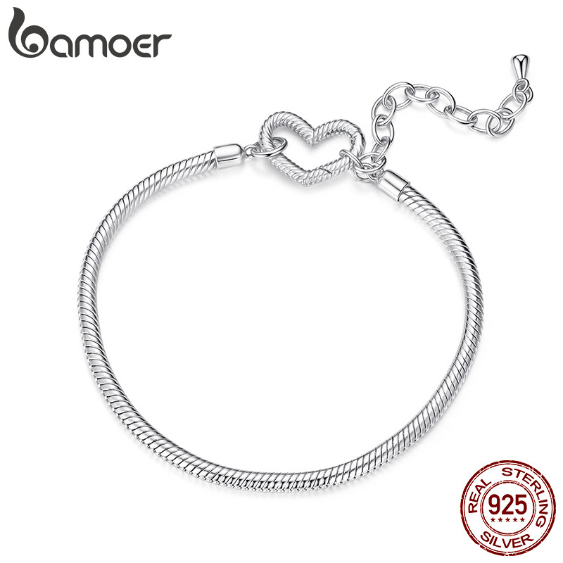 Bamoer 925 Prata Esterlina Pulseira Amor Coração Fundação Corrente Jóias Presente Feminino