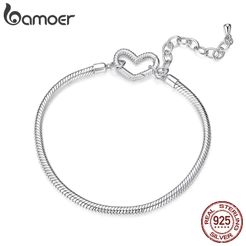 Bamoer 925 Prata Esterlina Pulseira Amor Coração Fundação Corrente Jóias Presente Feminino