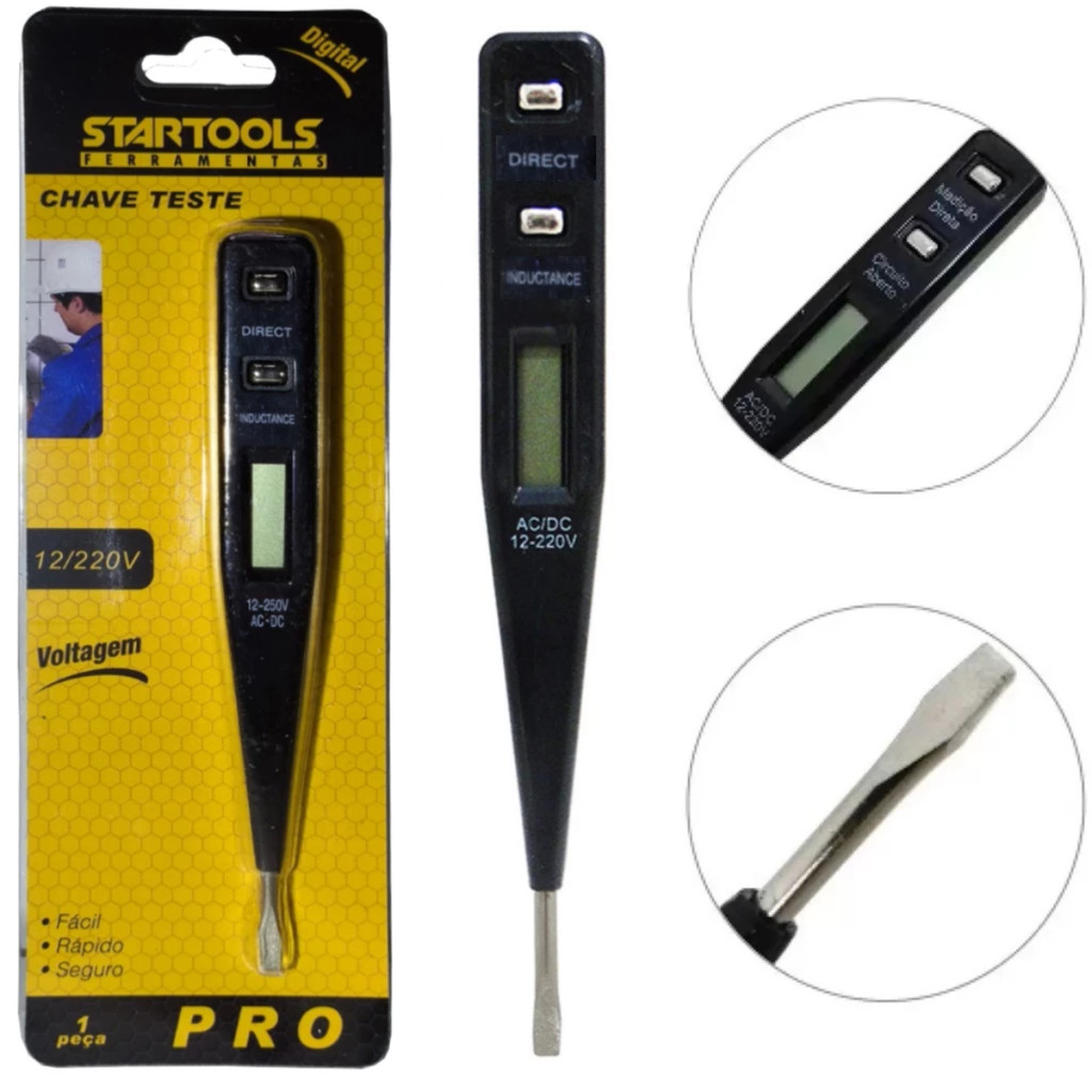 Chave de Teste Digital de Voltagem 12V a 220V Startools Testador de Fios Tomadas Circuito Aberto Ferramenta Eletricista