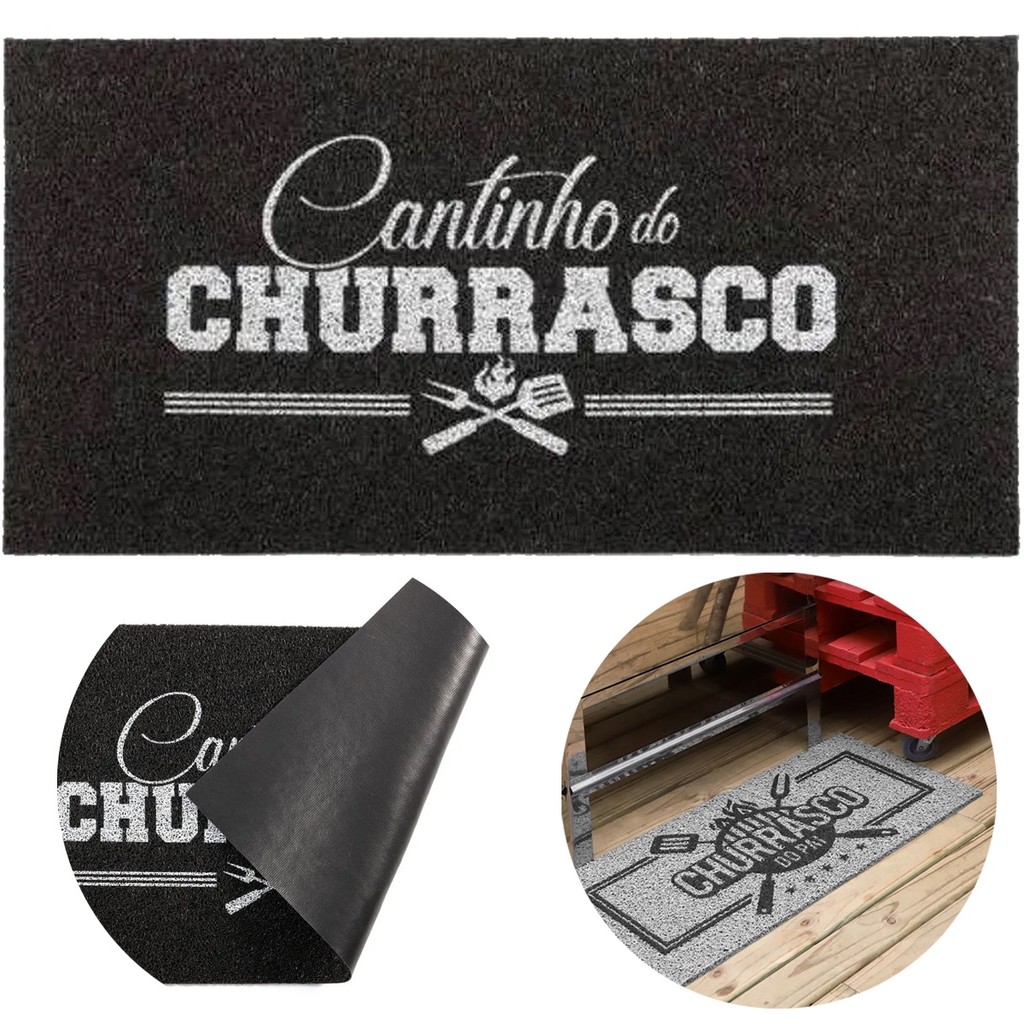 Tapete Entrada Churrasco Cantinho Kapazi 40x75 Vinil Antiderrapante Área Gourmet Capacho Churrasqueira Seguro