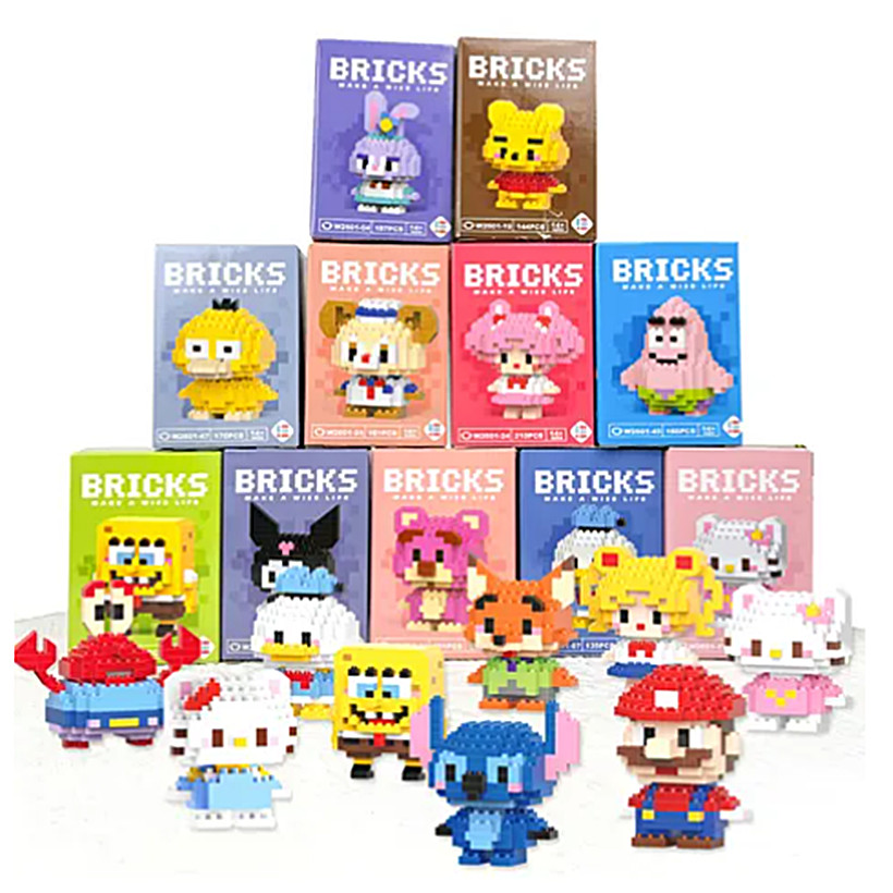 Kit 10 Brinquedo De Montar Bloco De Montar Personagens Media de 500 Peças cada