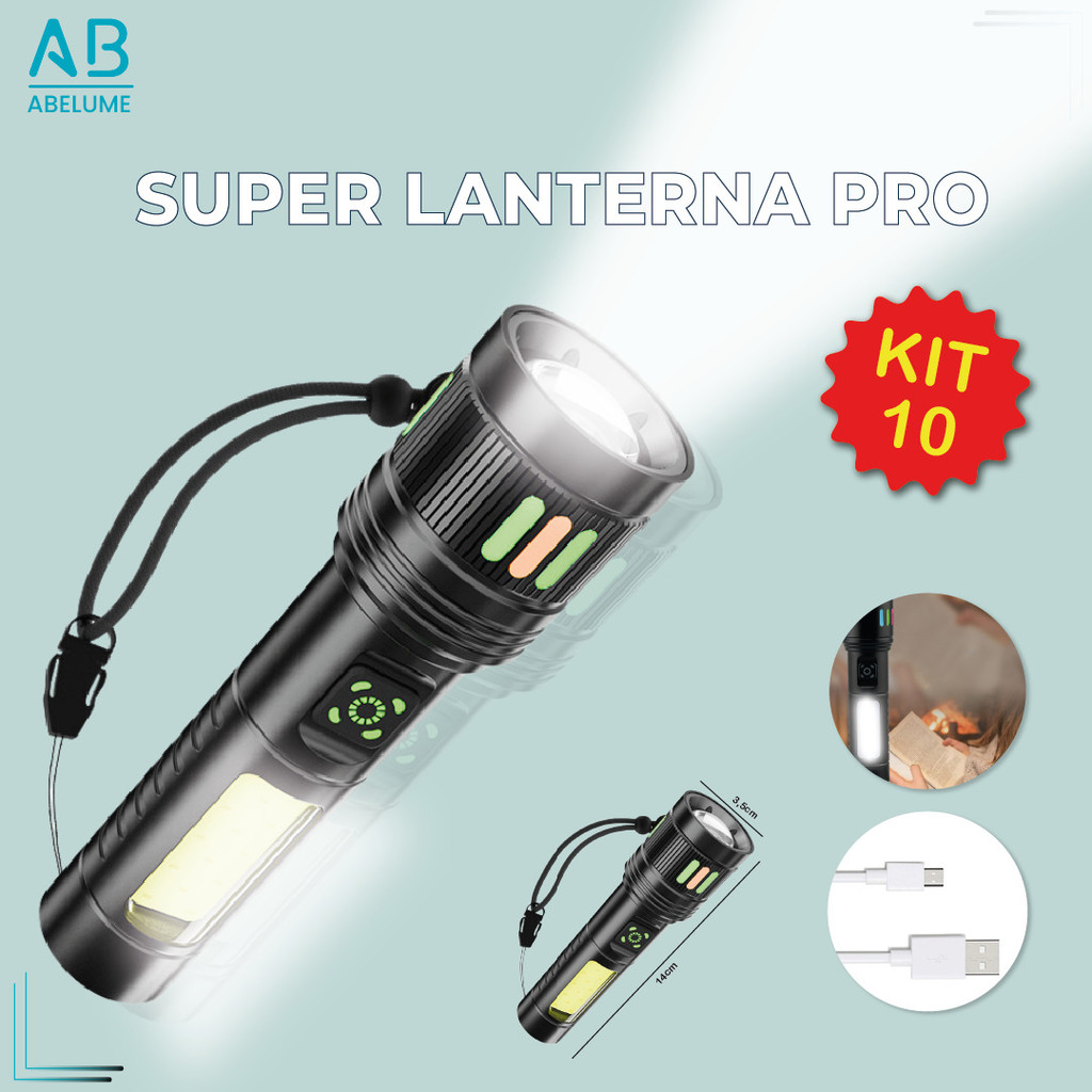 Kit 10 Super Lanterna Led PRO Tática Zoom Com Carregador USB Recarregável Bateria com Super Foco em Oferta na Shopee