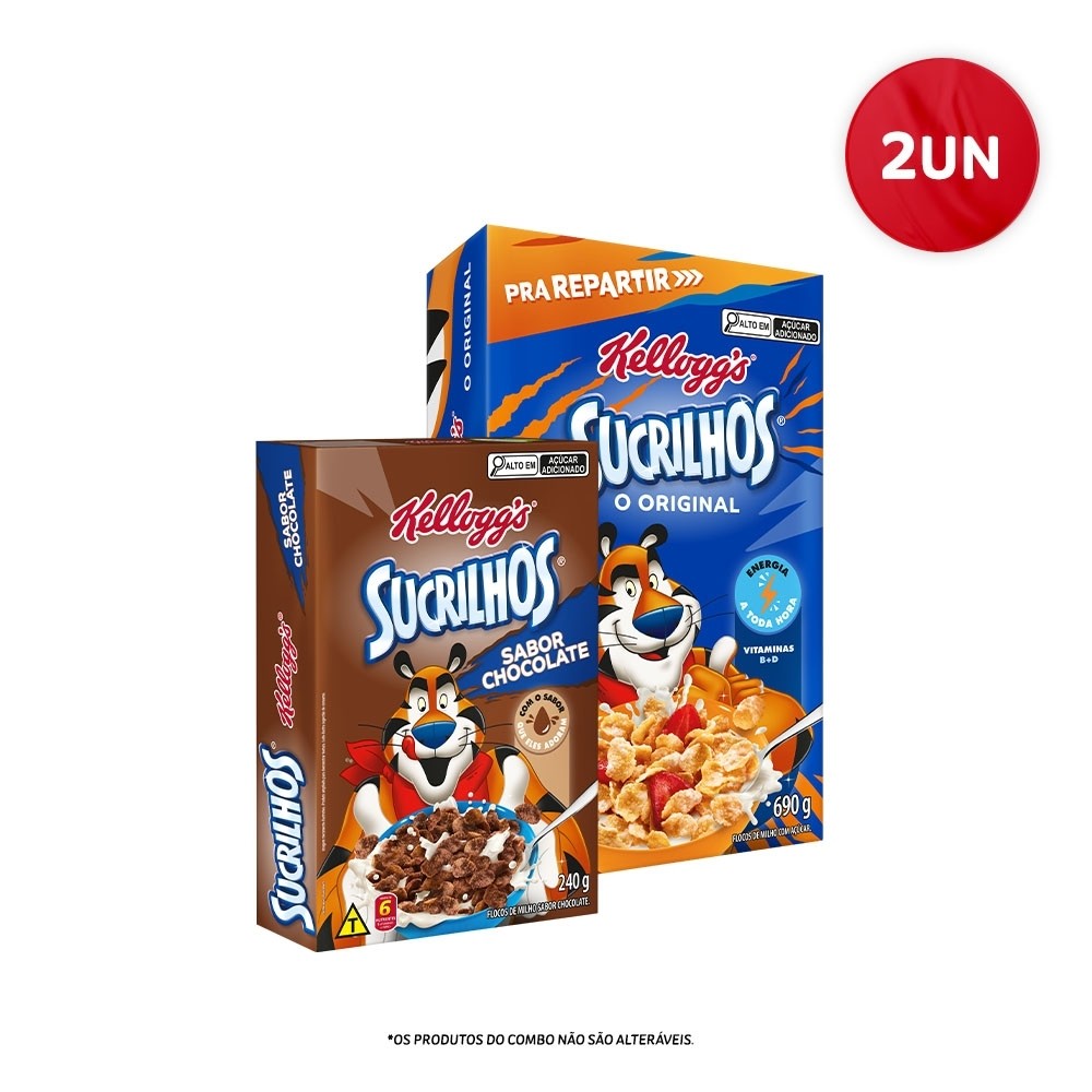 Combo Cereal Sucrilhos Original e Chocolate Kelloggs 690g e 240g 2 unidades em Oferta na Shopee