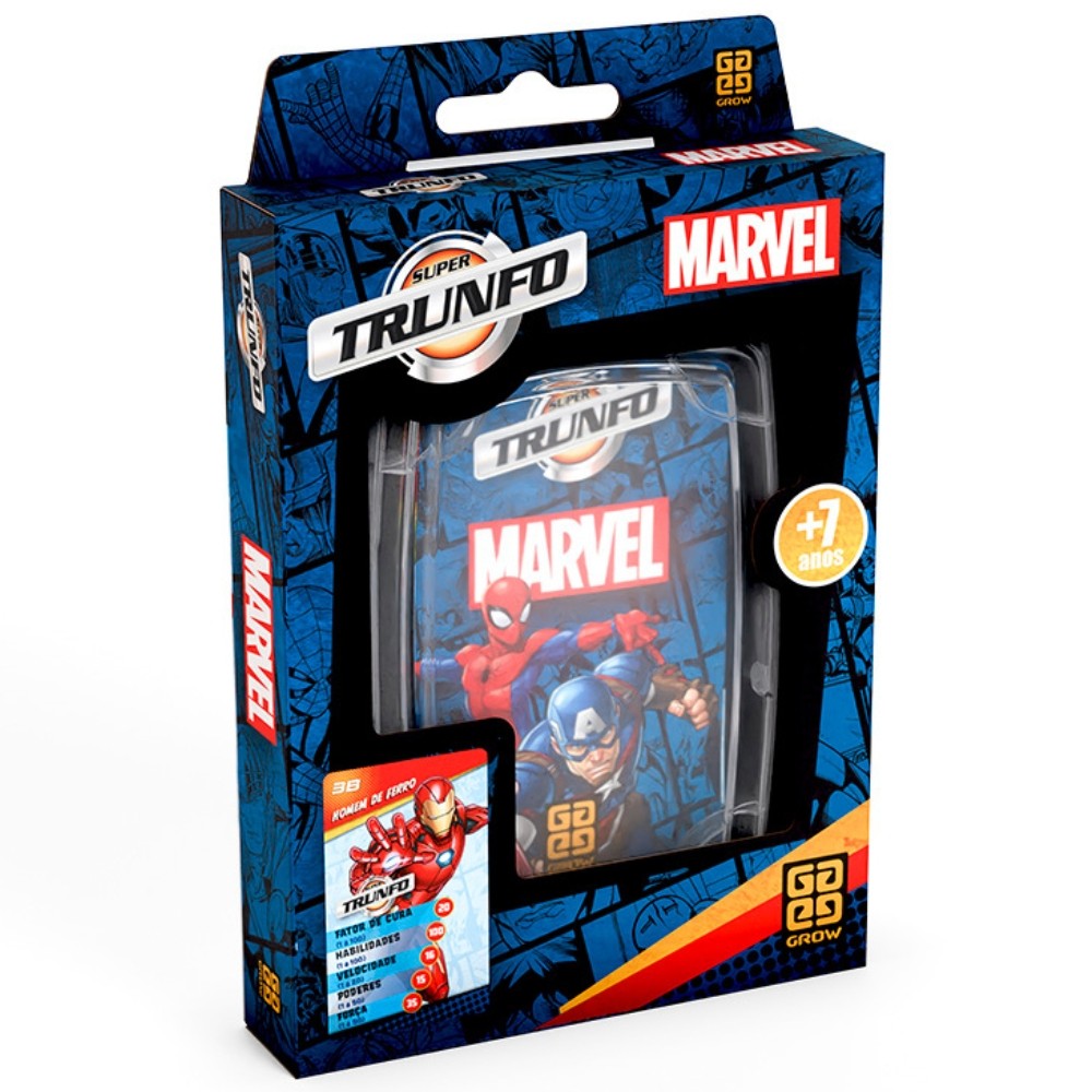 SUPER TRUNFO MARVEL GROW HOMEM ARANHA CAPITÃO AMERICA HULK SENHOR DAS ESTRELAS HOMEM DE FERRO CARTAS em Oferta na Shopee