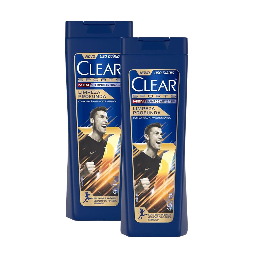 Kit 2 Shampoo Clear Men Sports Anticaspa Limpeza Profunda 400ml - Beauty