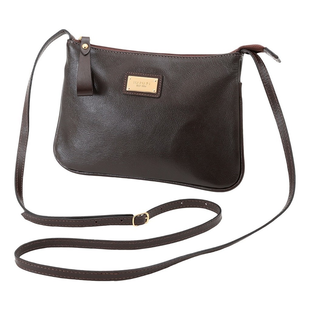 Bolsa Transversal Feminina Zíper Couro Legítimo Mariart 199