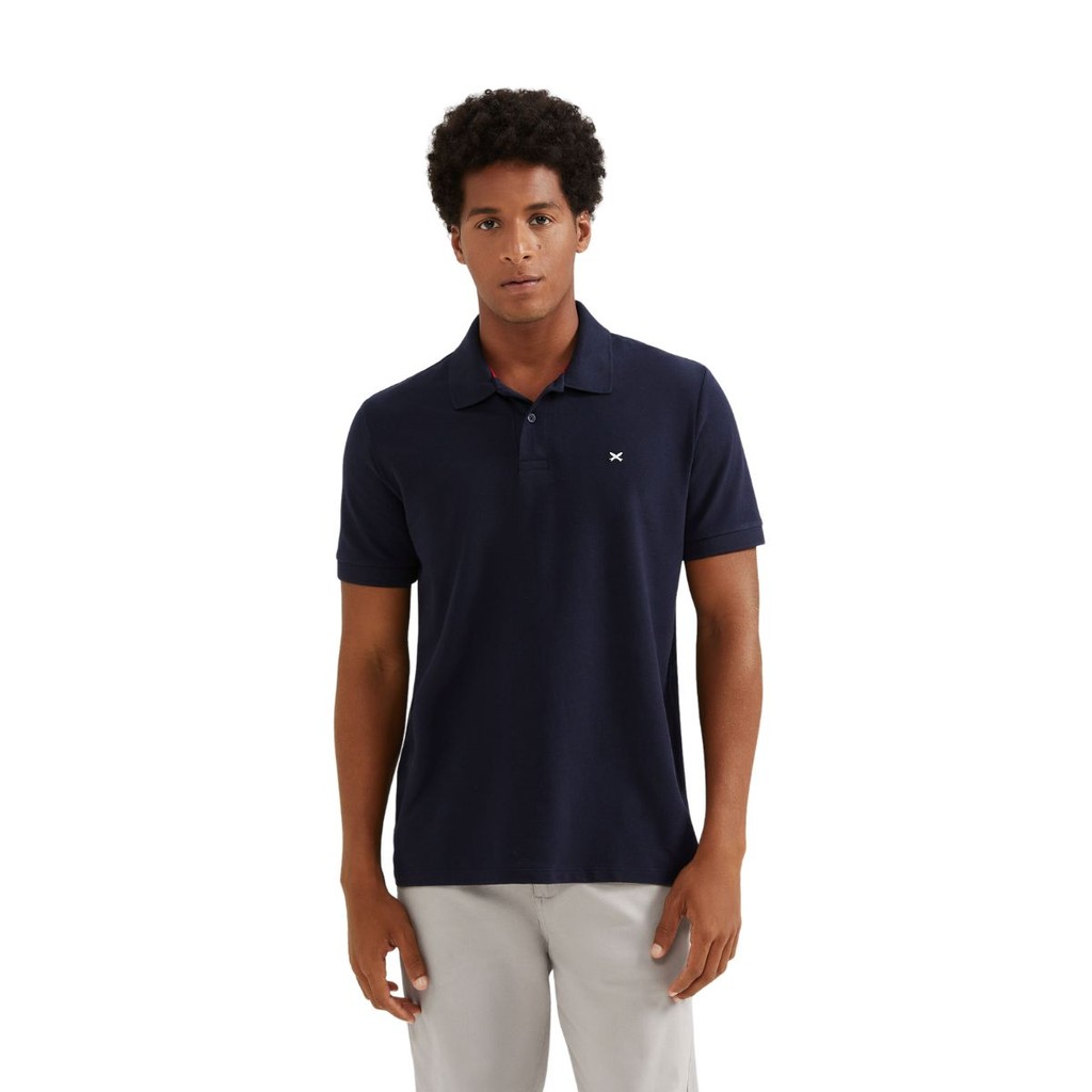 Camisa Polo Básica Hering Masculina Malha Piquet Azul Marinho