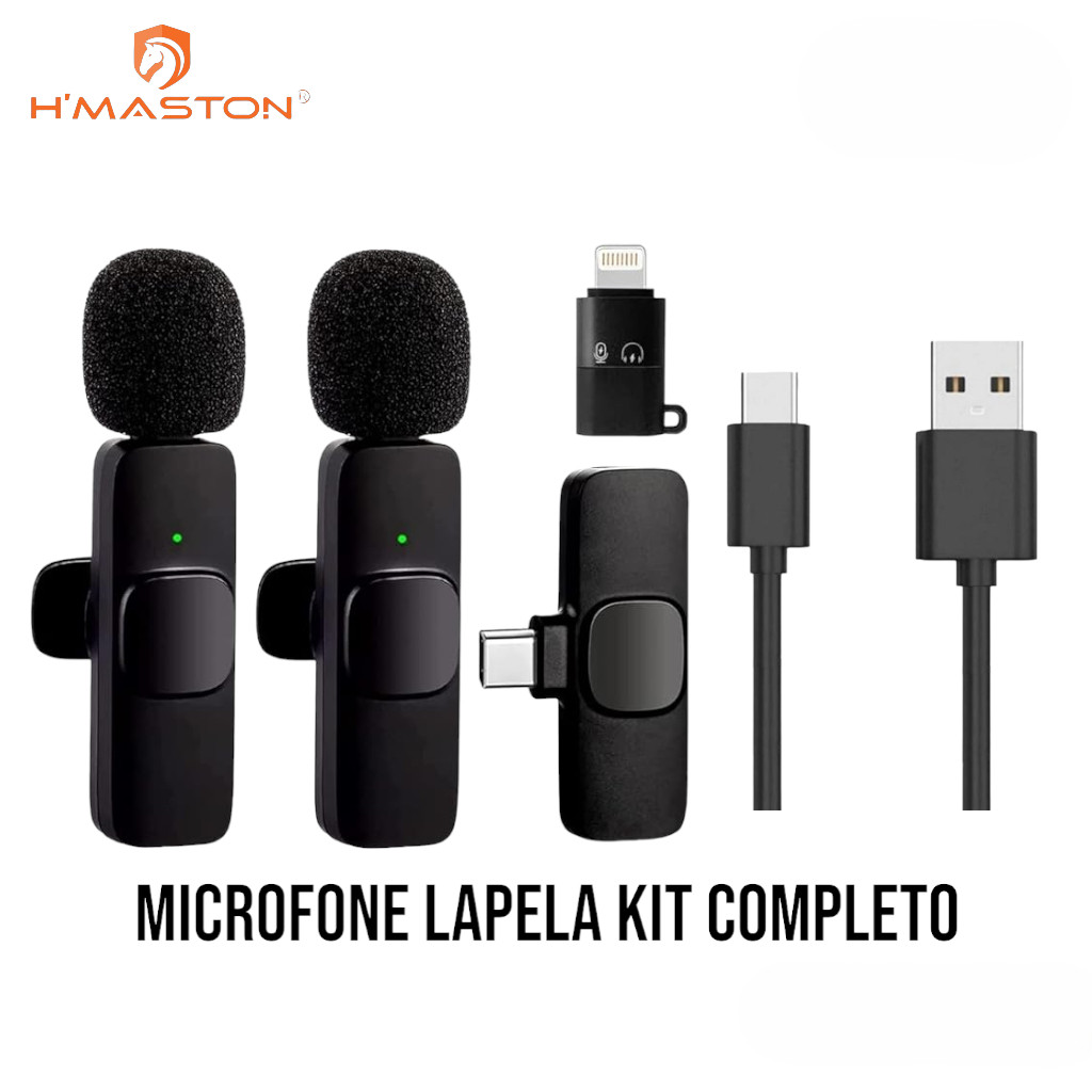 Kit Microfone de Lapela Sem Fio Compativel Com Todos os Celulares MK17