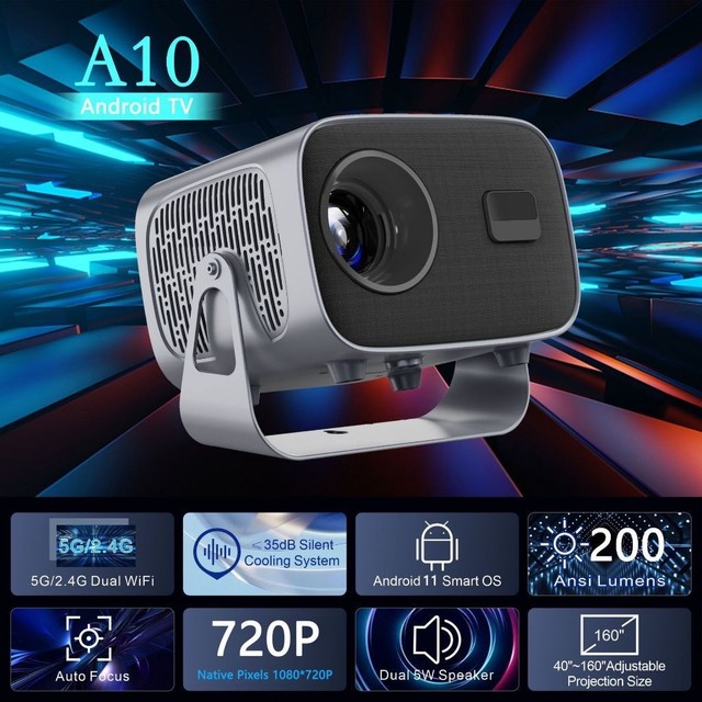 Home Projetor A10 Android TV 4K Dual Band WIFI 6.0 Bluetooth 5.0 Cinema Portátil Escritório Sala