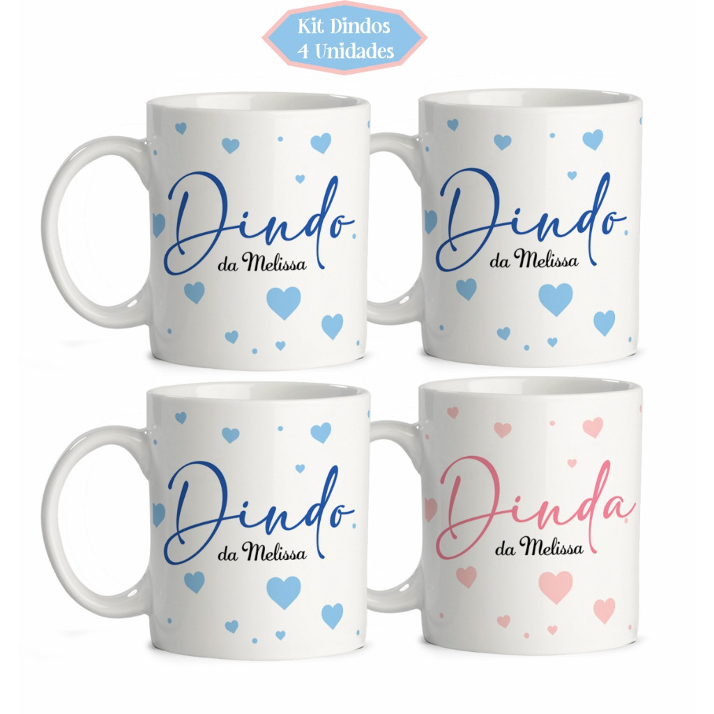 Detalhes do Kit 4 Caneca Personalizada Dindos Madrinha Padrinho de batismo Dindo Dinda