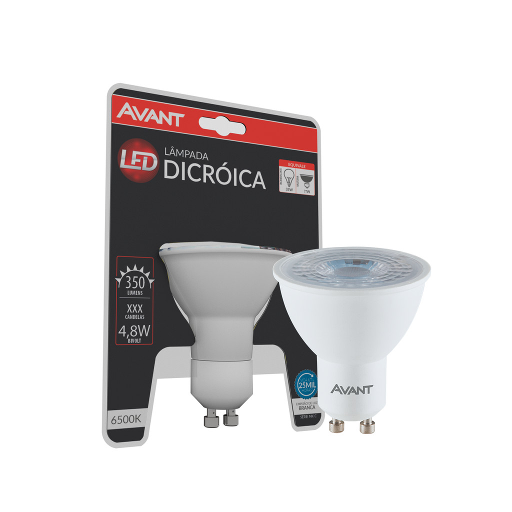 Lampada Led Dicróica MR16 4,8w 350lm 6500K GU10 Branco Avant