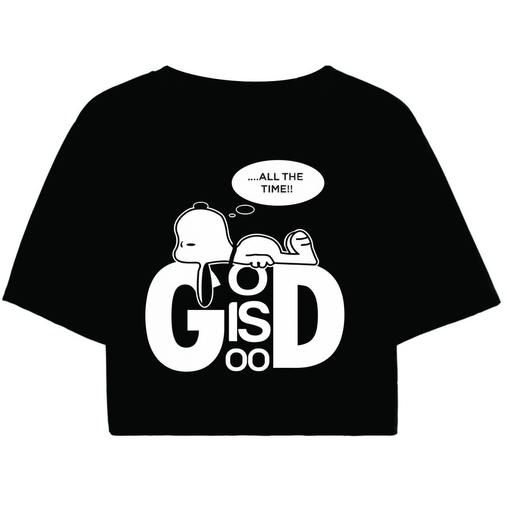 Cropped Feminino Preto  Snoopy - All The Time God Is Good Shirt/ O tempo todo Deus é bom