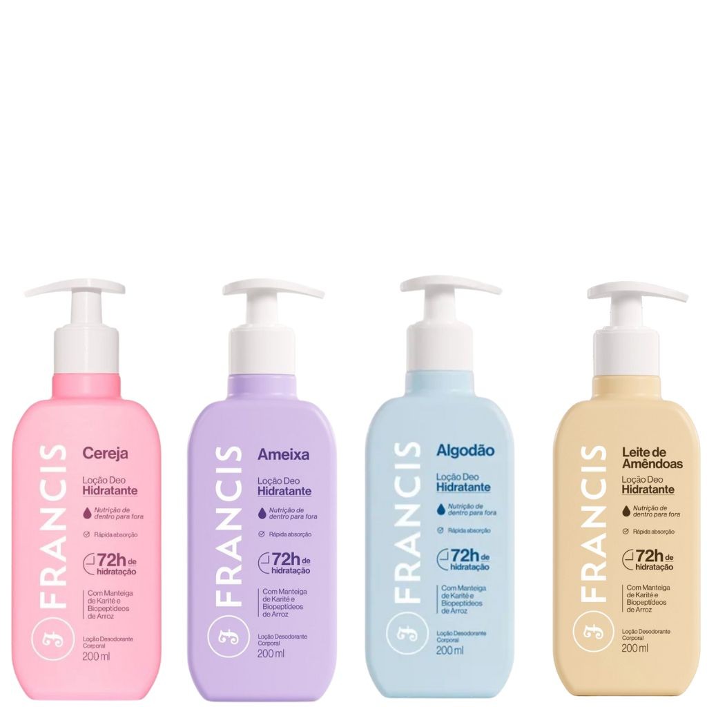 Loção Deo Hidratante Francis 200ml | Hidrate e Perfume - Cereja, Ameixa, Algodão e Leite de Amêndoas em Oferta na Shopee