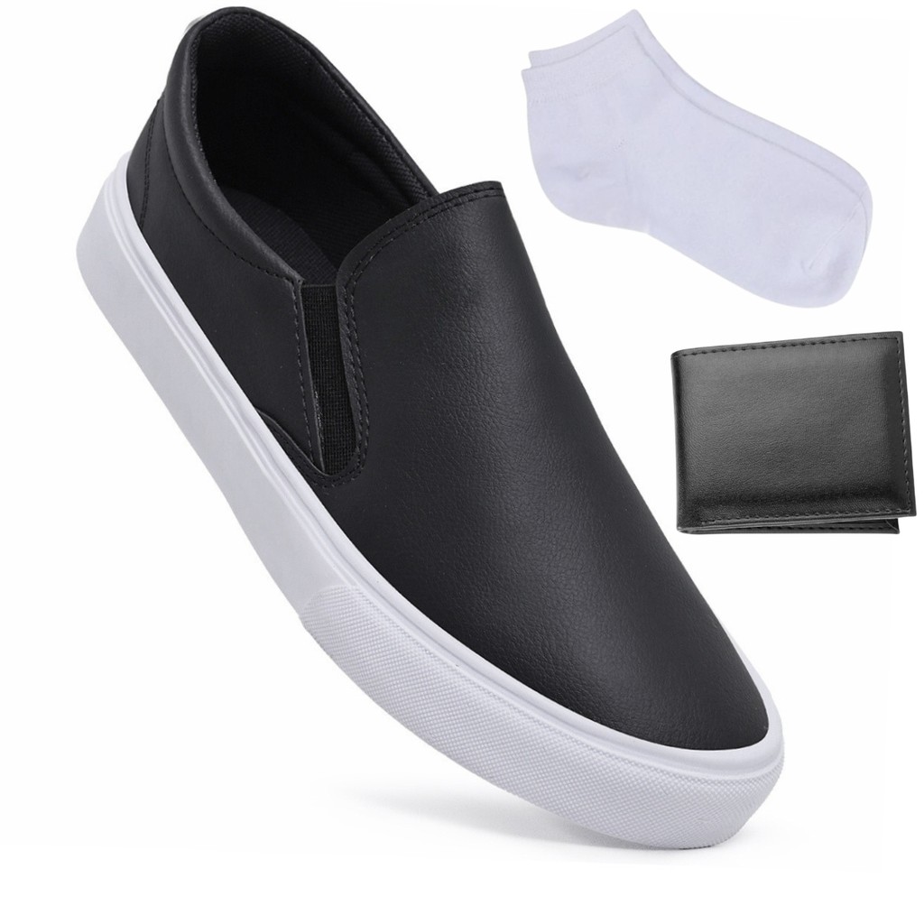 Tênis Slip On Masculino Sapatênis Casual Iate Sem Cadarço Moda Confortável + Meia + Carteira