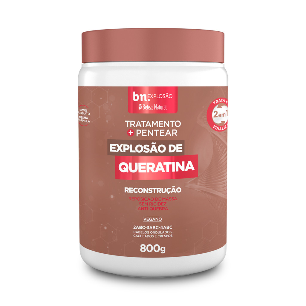 Creme de Pentear e Tratamento para Cachos Explosão de Queratina 2 em 1 800g – Beleza Natural