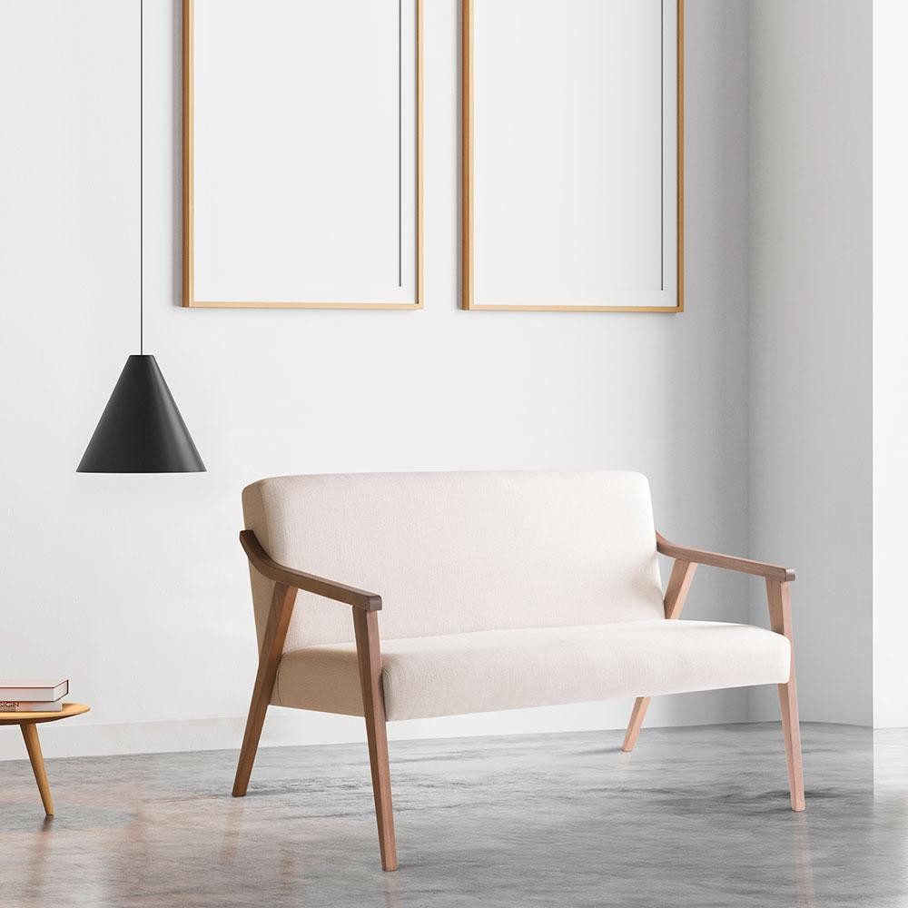 Poltrona Namoradeira Flávia Algodão Bege Mescla e Nogueira em Oferta na Shopee