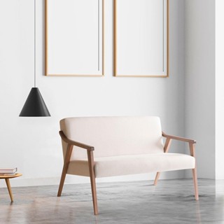 Poltrona Namoradeira Flávia Algodão Bege Mescla e Nogueira em Oferta na Shopee