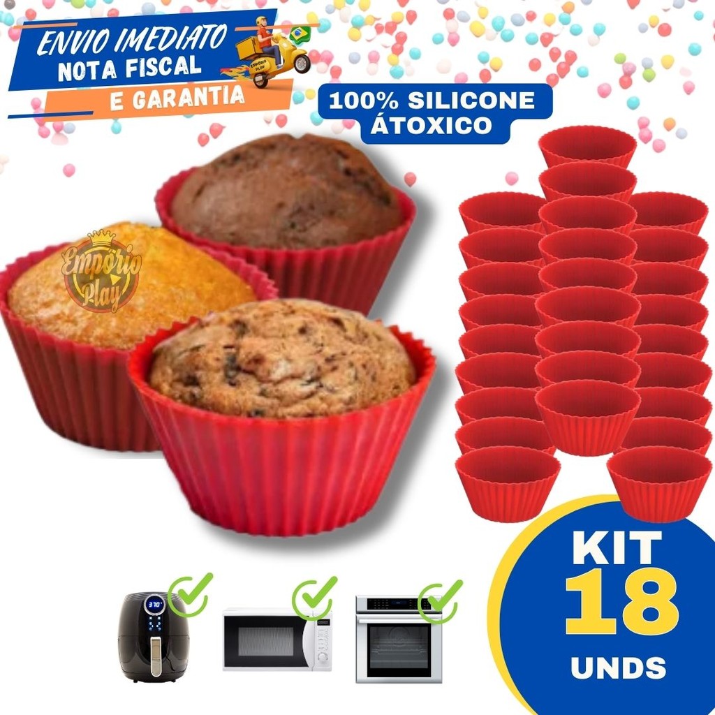Kit 18 Pecas Forminha De Silicone Forma Assadeira Para Cupcake Capcake Mini Bolo Cozinha Air Fryer