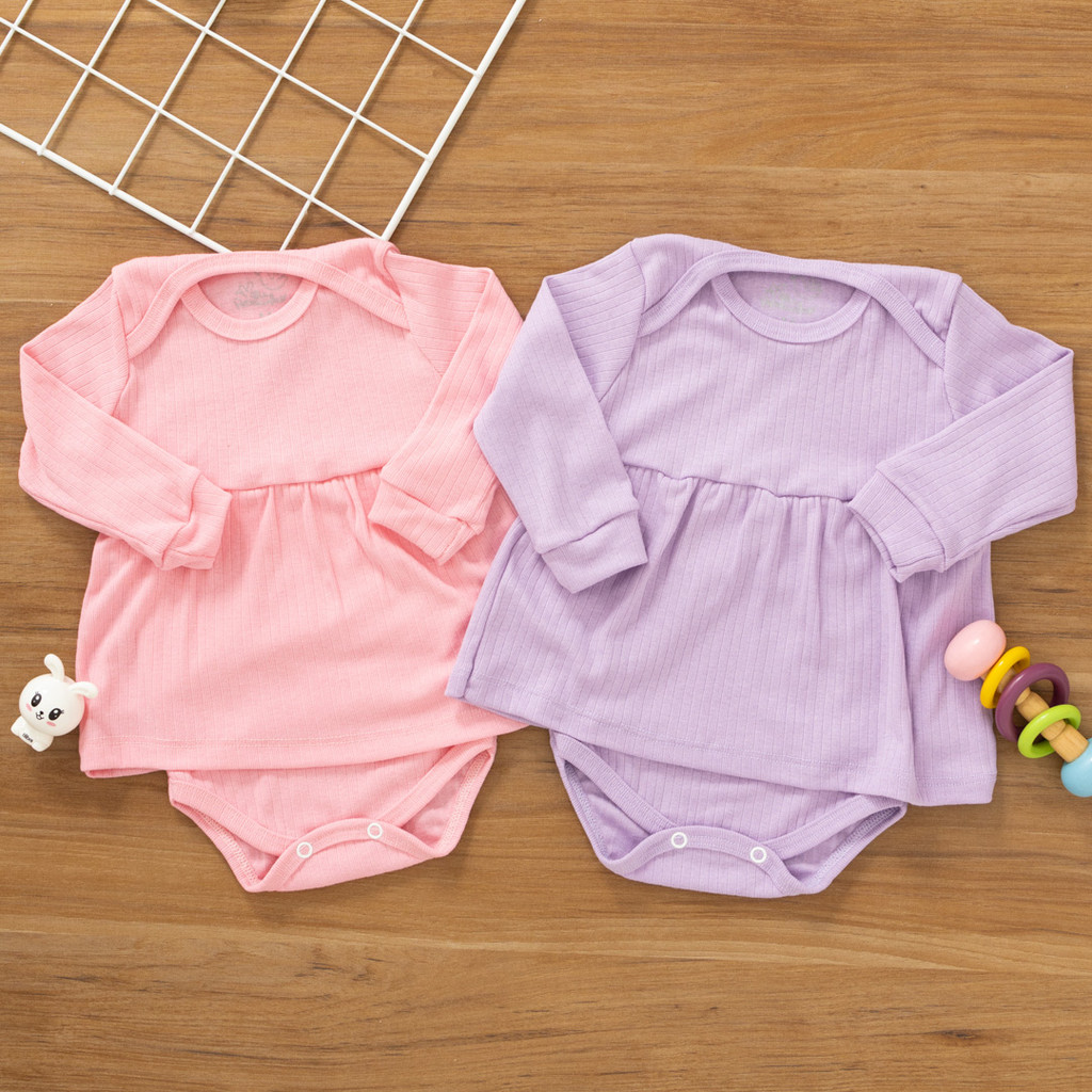 Kit 2 Vestidos Bebê Canelado 100% Algodão – Maciez, Charme e Praticidade MP005KIT2-MS-C3