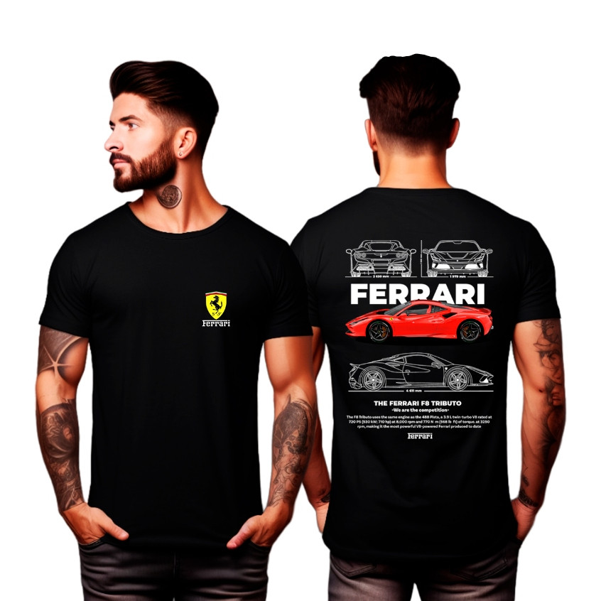 Camiseta Ferrari F8 Tributo 100% Algodão Unissex Lançamento