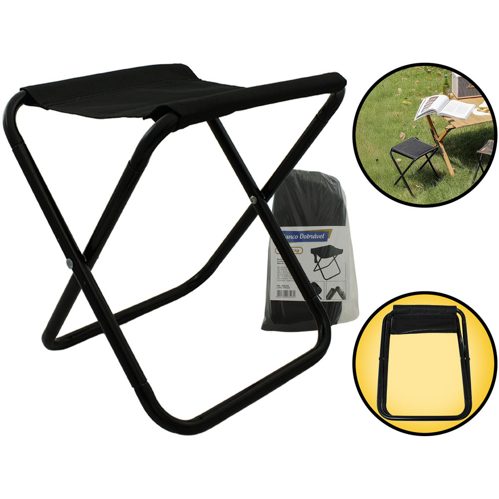 Banqueta Dobrável Banco Ferro Tecido Oxford Camping Piquenique Praia Multiuso 22cm Até 100kg + Sacola