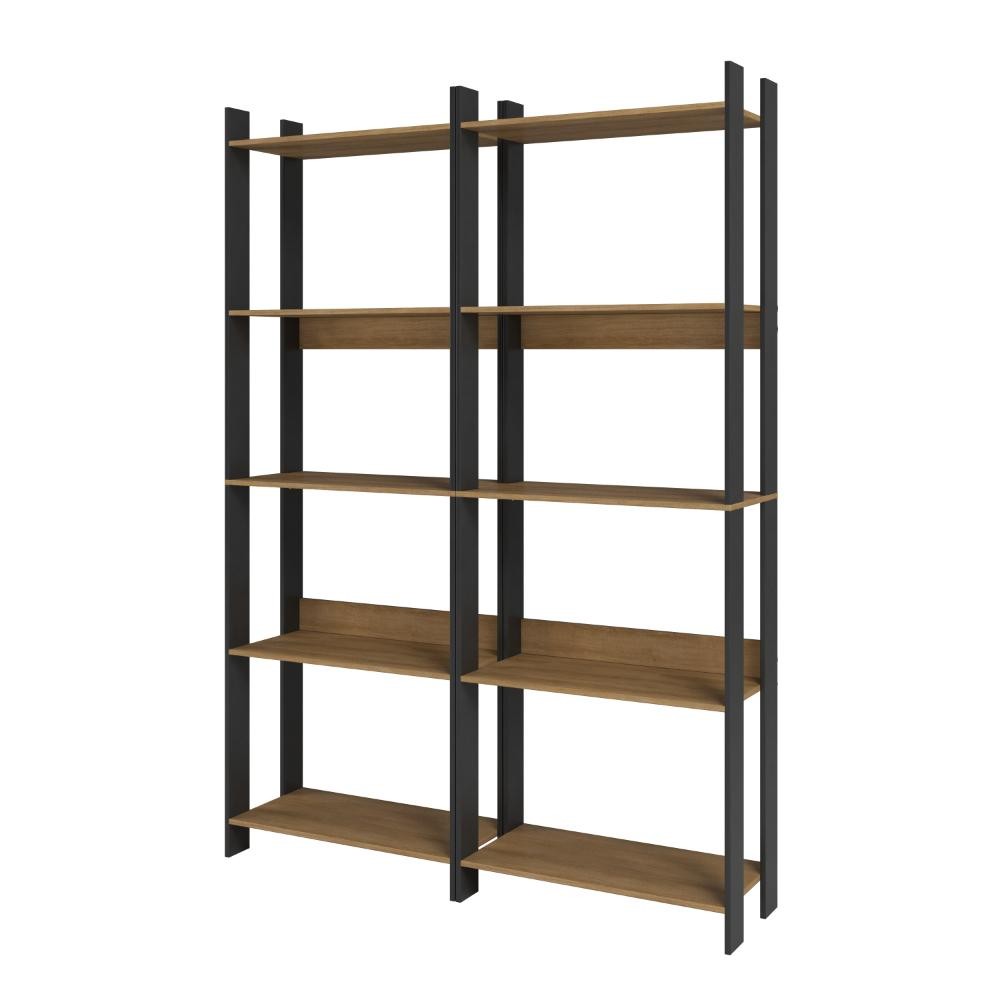 Kit 2 Estantes para Livros 10 Prateleiras Estilo Industrial Lâmina Mel/Preto - BRV Móveis em Oferta na Shopee