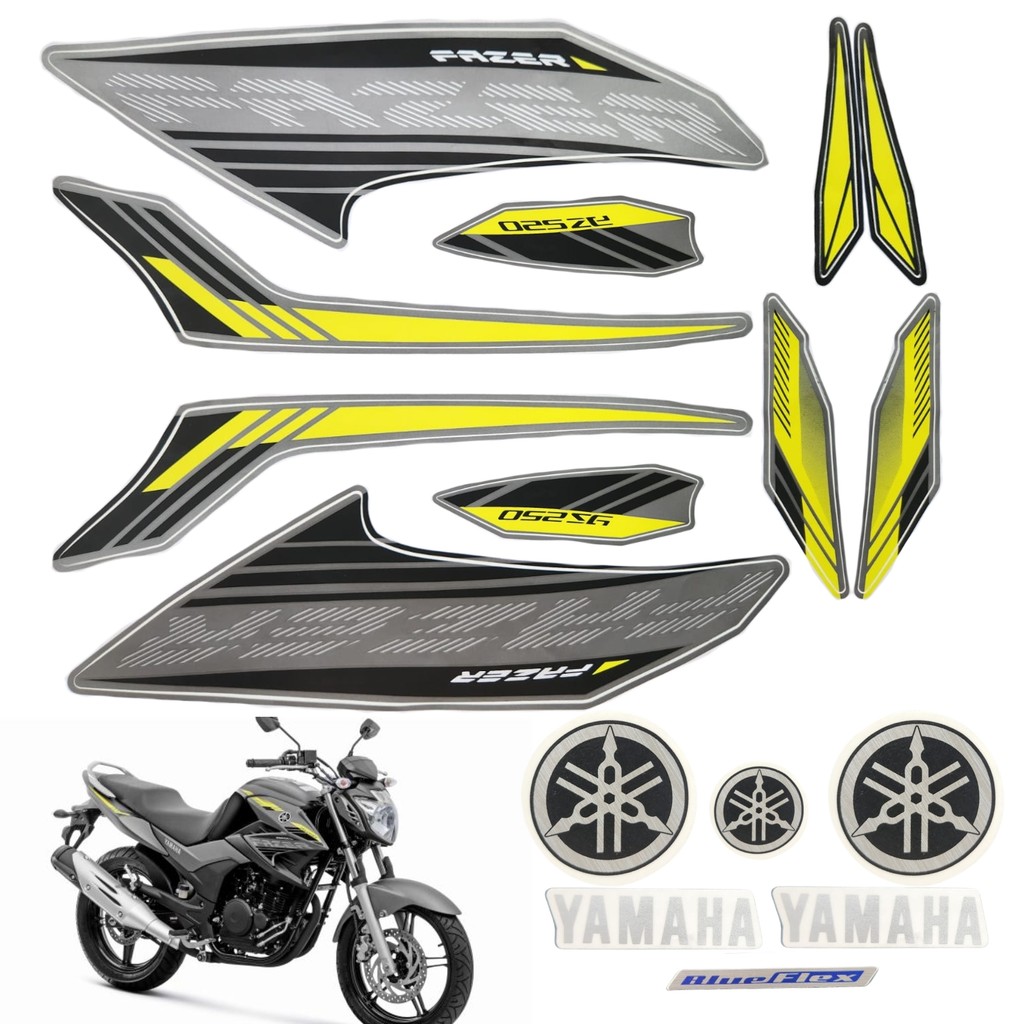 Kit Gráfico Adesivo Completo Ys250 Fazer 250 Flex 2016 Preto