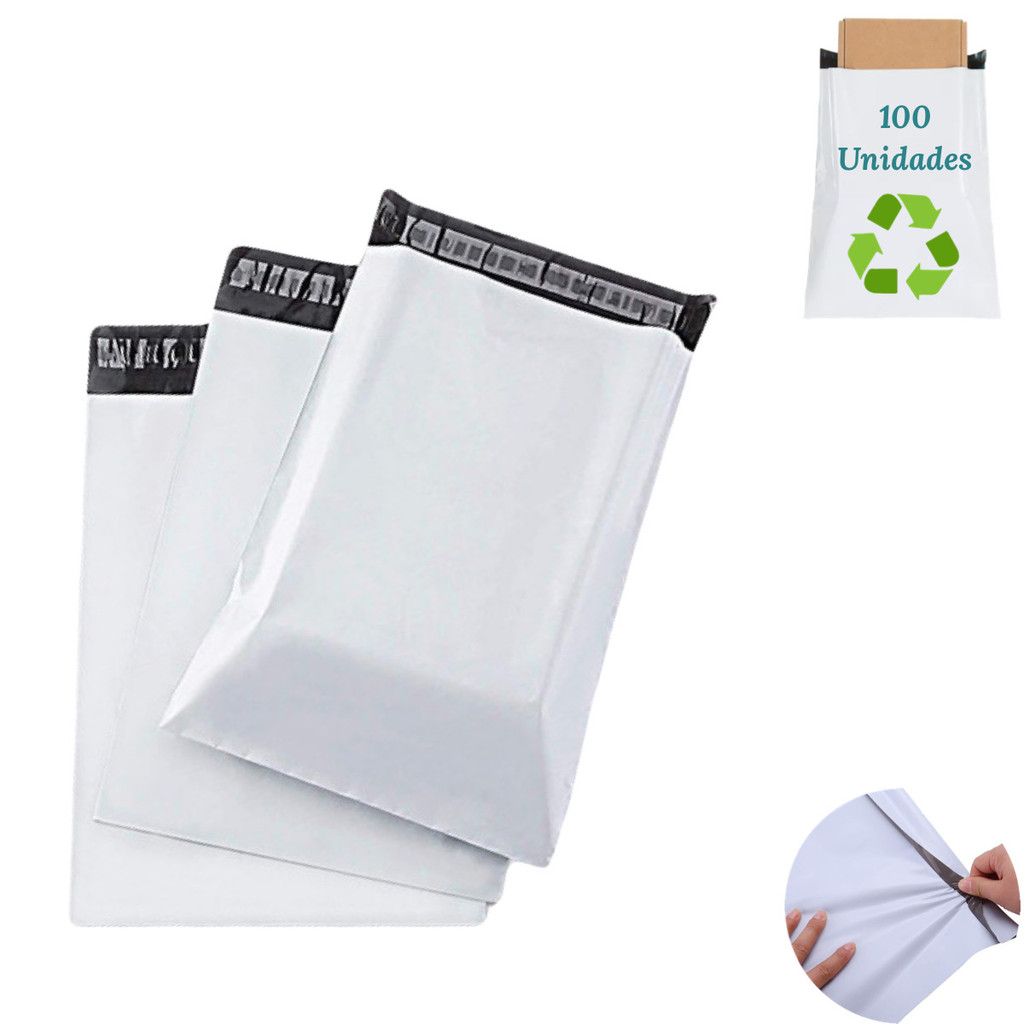 Kit 100 Unidades Envelope De Envio Branco Ecológico Saco Embalagem Correios Sedex Envelope Segurança