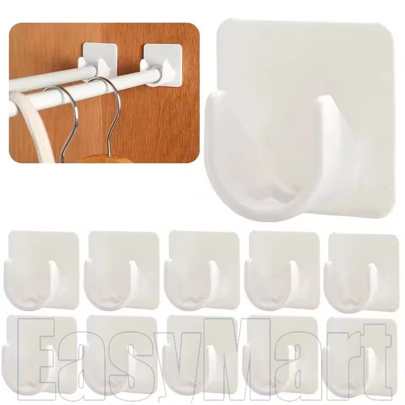 Suporte De Haste De Cortina De 2/4/8 Unidades-Adesiva Sem Rastros-Acessórios De Banheiro-Rack De Suspensão Fixo Telescóp