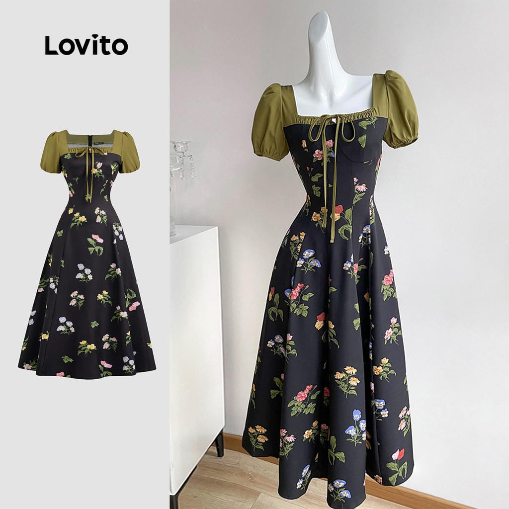Lovito Vestido Casual Ditsy Floral com costura de flores para mulheres L129ED060 - Women Clothes