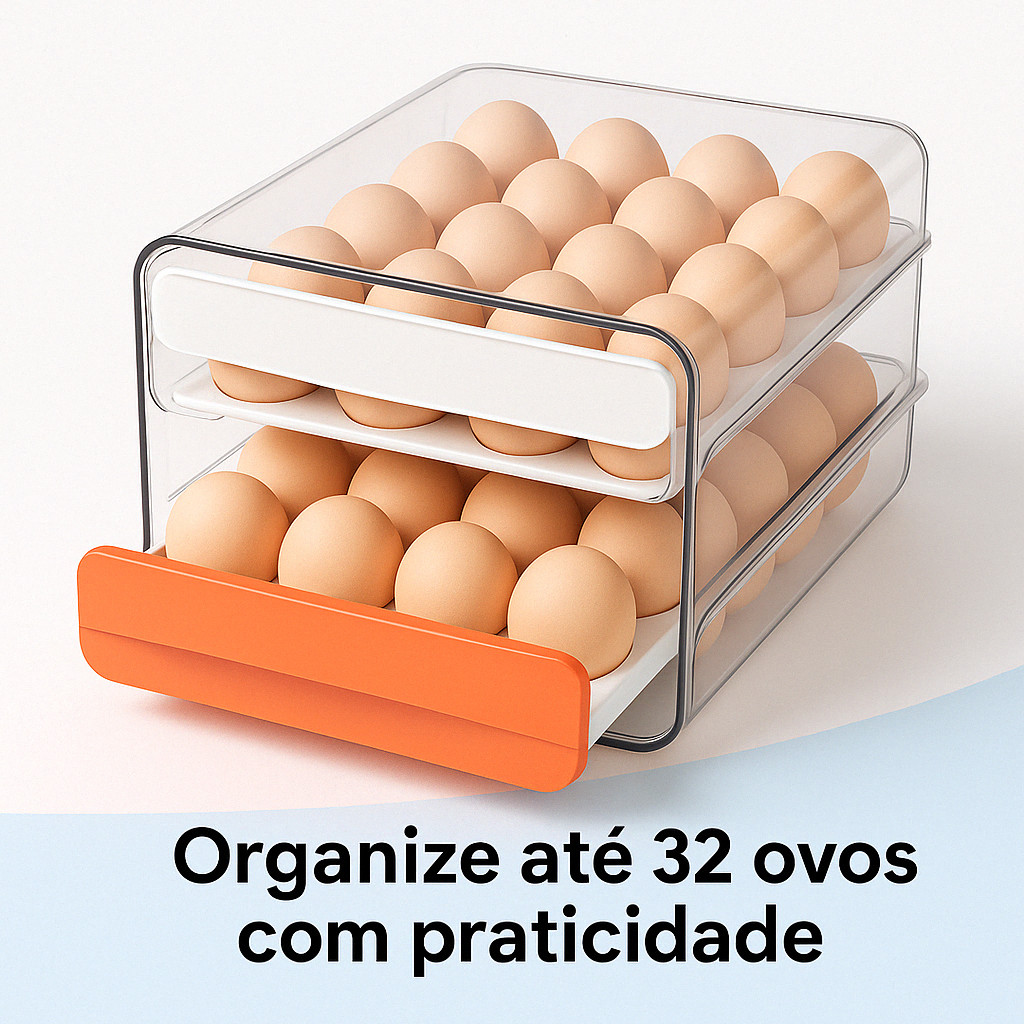 Gaveteiro Organizador 32 Ovos Transparente Geladeira Porta Ovo Empilhável BPA Free Gaveta ...