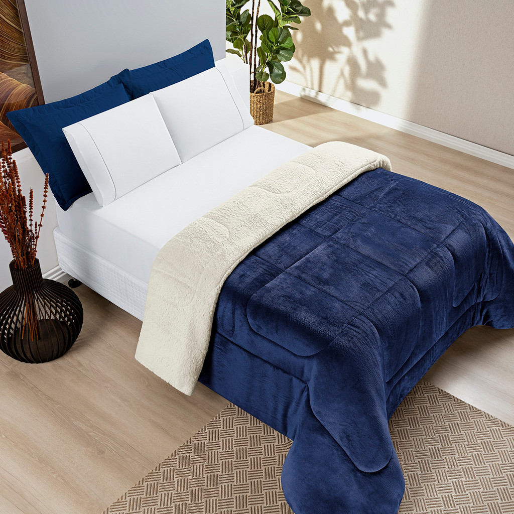 Coberdrom Everest Dupla Face Sherpa Com Manta Fleece Lã de Carneiro Solteiro Casal Queen King