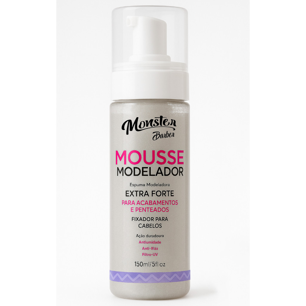 Kit 1un cera Modeladora 500g + 1un Mousse Modelador Monster barber Hair Para Tranças Cachos e Penteados 150ml