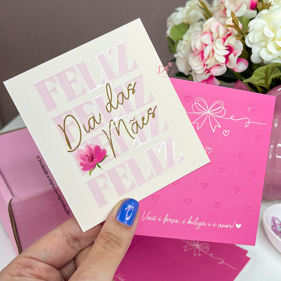 Cartão Feliz Dia das Mães | Postal de Agradecimento ao Cliente verniz localizado