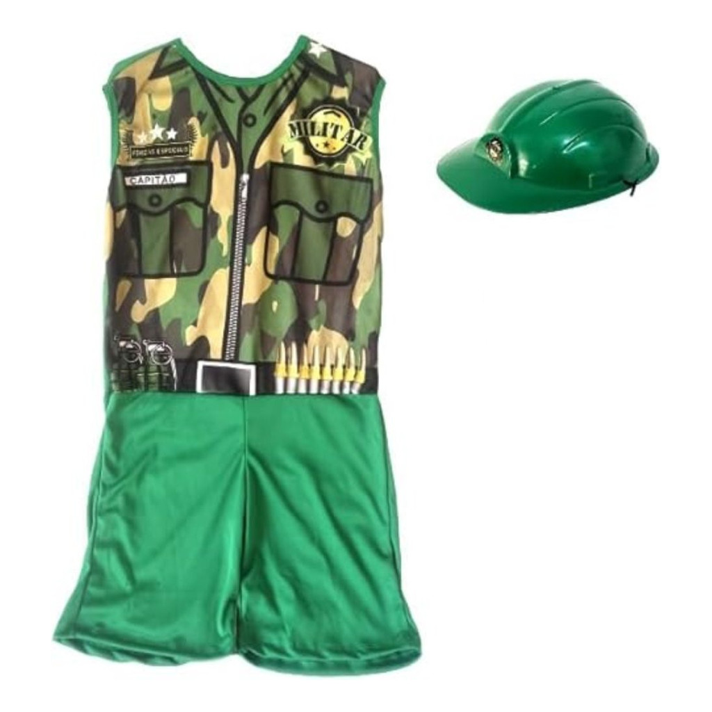 Kit Infantil Fantasia Militar Com Capacete