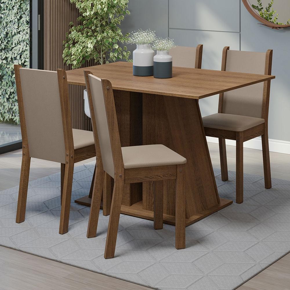 Conjunto Sala de Jantar Mesa Tampo de Madeira 4 Cadeiras Rustic Sophie Madesa