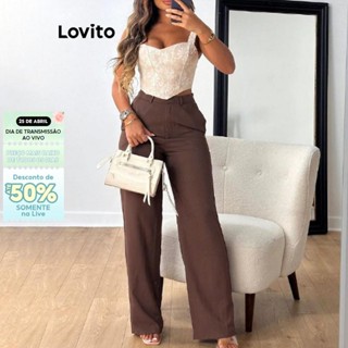 Lovito Calças casuais com botão de bolso