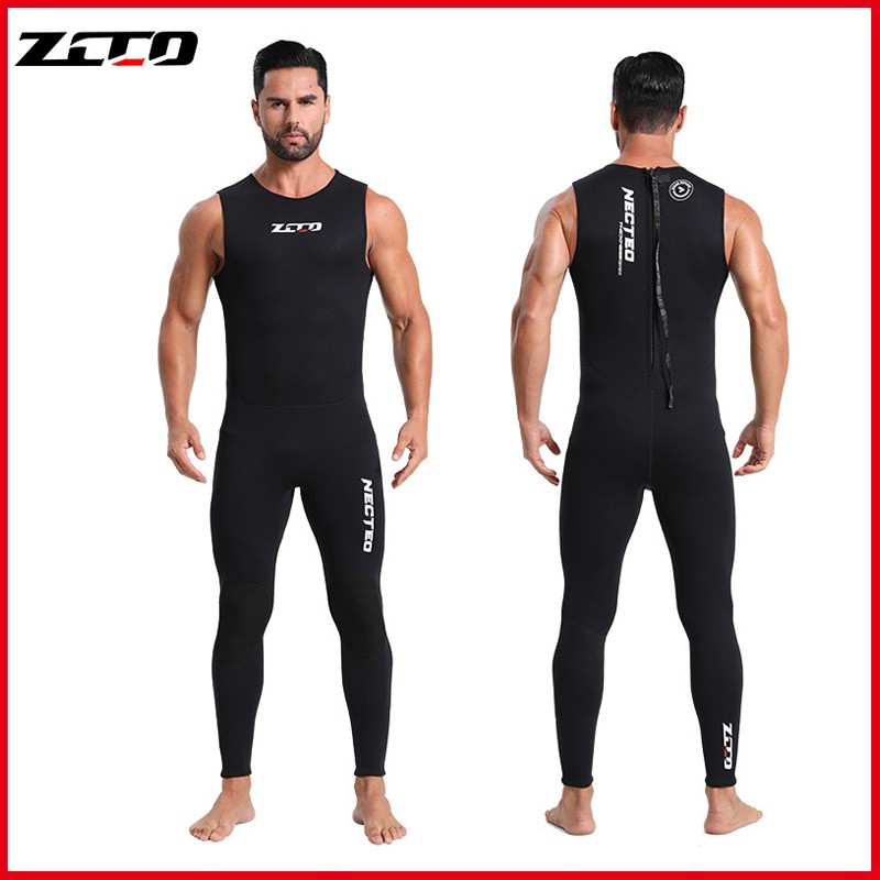 Pronto estoque ZCCO 3mm Fato de mergulho masculino tecido de Neoprene sem mangas peça única quente nas costas ykk zíper