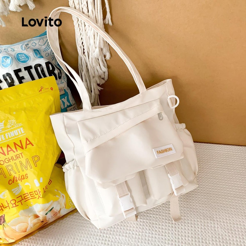 Lovito Casual simples grande capacidade moda japonesa vários bolsos bolsa de ombro para mulheres LFA76148 - Women Bags