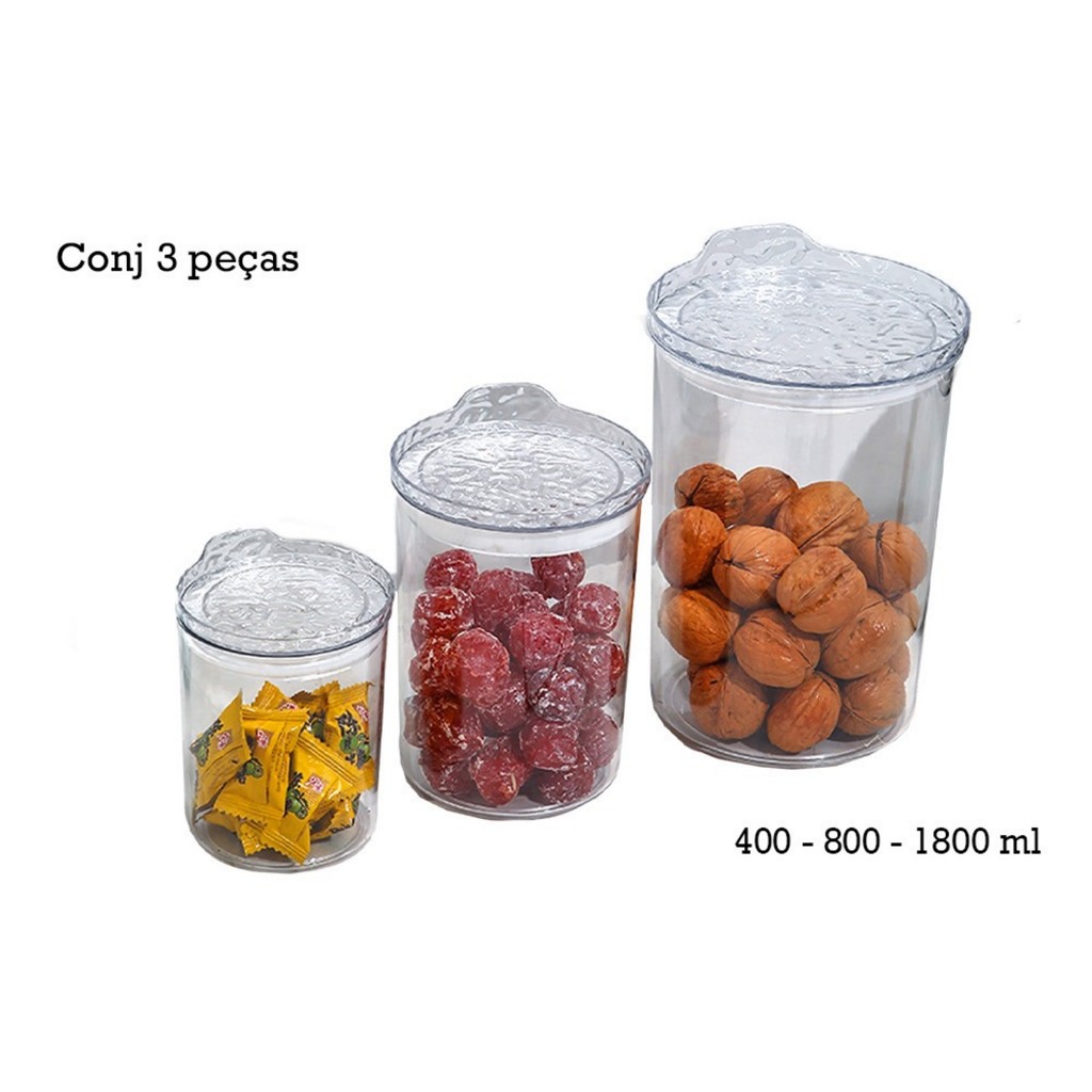 Escolha Seu Kit Potes Herméticos para Mantimentos de Cozinha Alimentos Armário Acrílico Plástico